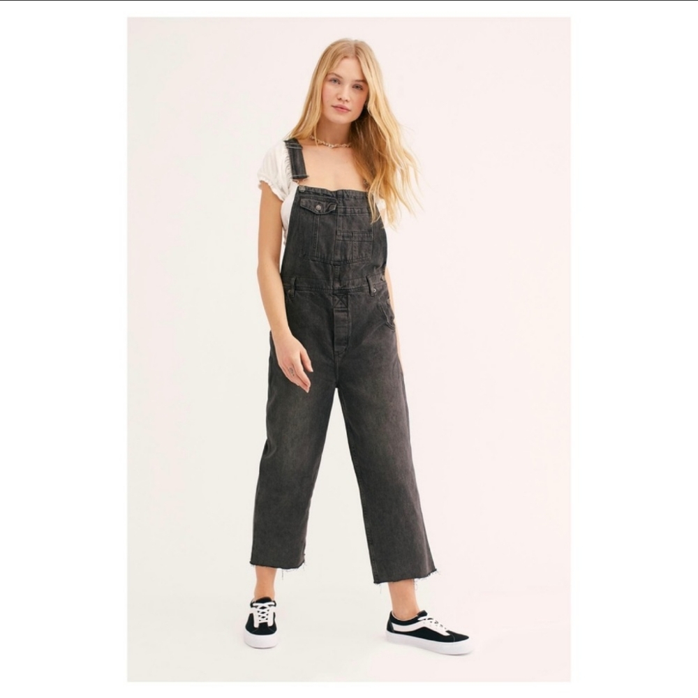 Free People We the Free Black Denim Overalls NWT